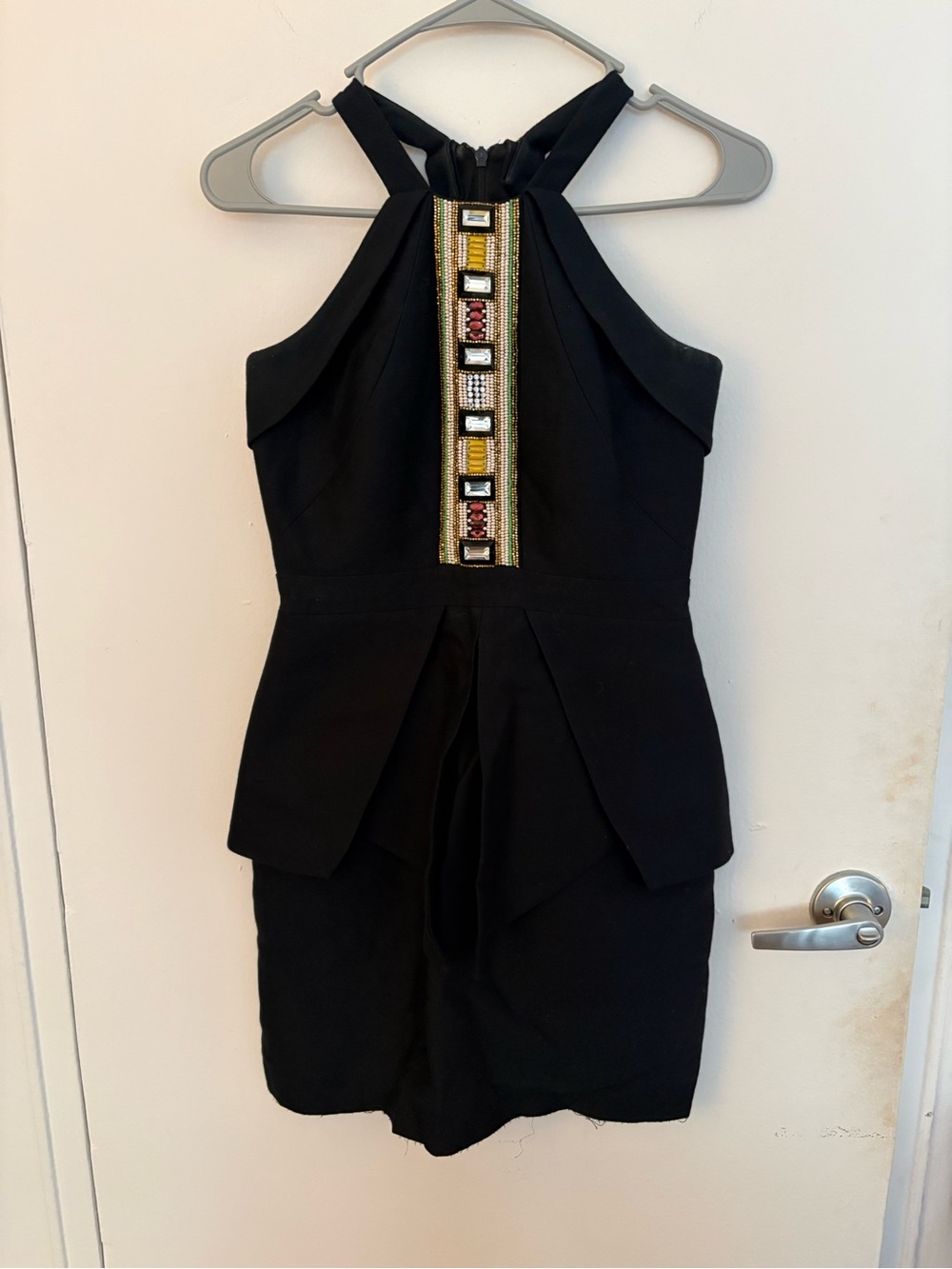 sass & bide Black Halter “Hometown Glory” Mini Dress with Beaded Trim
